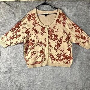 Sonoma Life + Style Cardigan Sweater Womens 3X Beige Floral Cotton Button Front